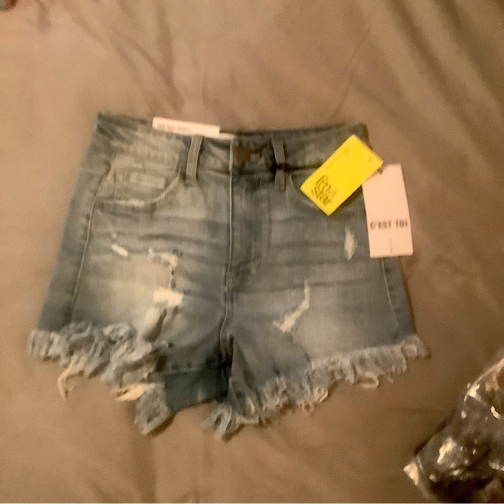 C’est Toi Black Label Distressed Jean Shorts Size Small
